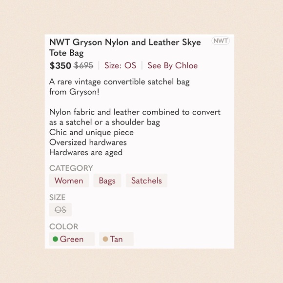 Closet Closes 11/1/22 Gryson Nylon and Leather Skye Tote Bag NWOT - Picture 10 of 10